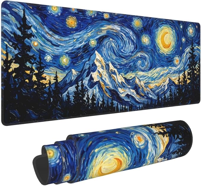 Starry Sky Forest Gaming Mouse Pad Extended Desk Mat 31.5x11.8in | Gaming Mousepad, Non-Slip Rubber Base, Large Keyboard Pad with Stitched Edges, Desktop Protector, for Office Home