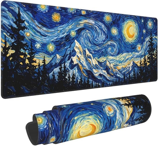 Starry Sky Forest Gaming Mouse Pad Extended Desk Mat 31.5x11.8in | Gaming Mousepad, Non-Slip Rubber Base, Large Keyboard Pad with Stitched Edges, Desktop Protector, for Office Home