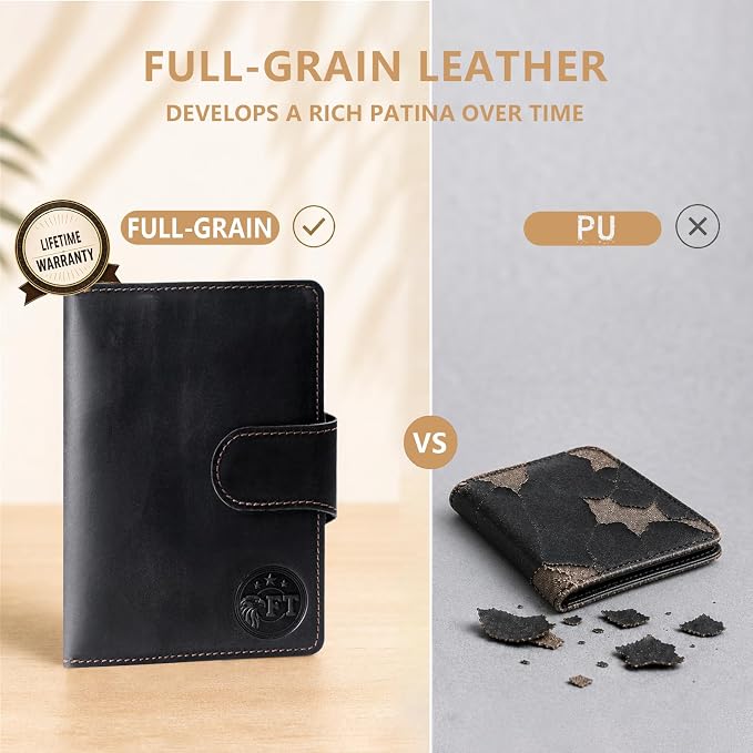 Passport Wallet for Men, Full Grain Leather Passport Holder, AirTag Slot | 2-3 Passport Capacity, Slim Design for Travel, Multiple Pockets, Magnetic Closure, RFID Blocking, Zippered Coin Pocket, Black