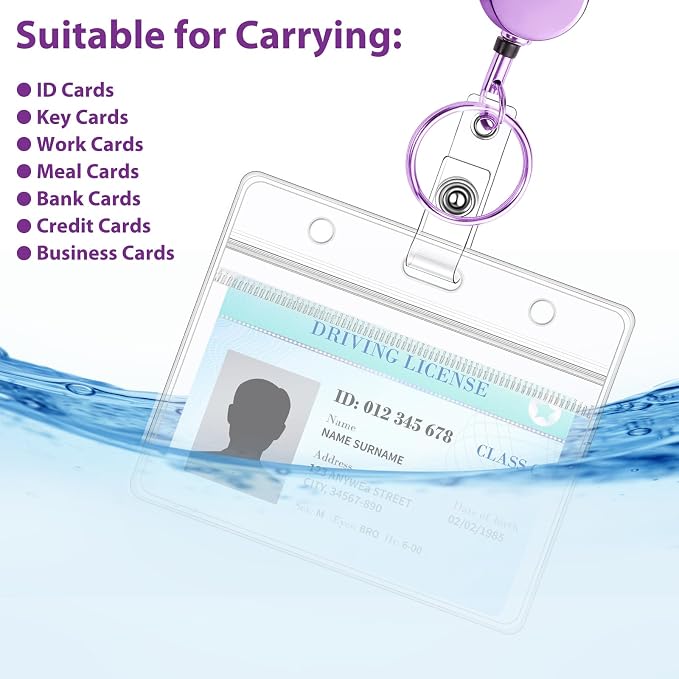Lanyards for Id Badges Stainless Steel Badge Lanyards with 2 Pcs Waterproof Id Badge Holder Retractable Id Badge Lanyards Teacher Lanyard for Cruise Ship Key Cards Id Badges (Purple)