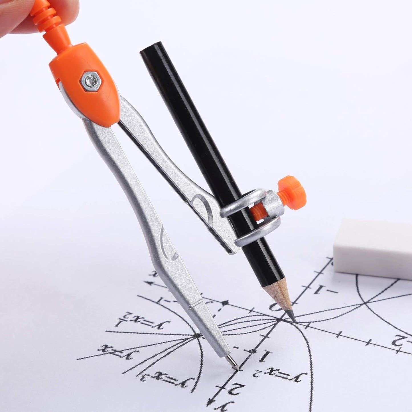 Math Geometry Kit Sets 10 Piece Student Supplies with Shatterproof Storage Box,Includes Rulers,Protractor,Compass,Eraser,Pencil Sharpener,Lead Refills,Pencil,for Drafting（Orange）