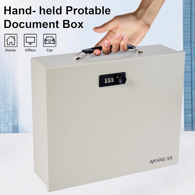 Fireproof Document Lock Box, Large Safe Storage Box for Valuables,Fire Resistance Security Chest, Fireproof Box for Documents,Passport, Cash 13.2''x 11''x4.1", White