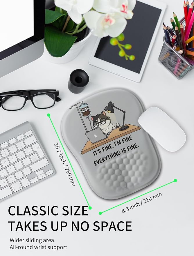 Hokafenle Ergonomic Wrist-Hugging Mouse Pad Wrist Support, U-Shaped Holding Wrist Rest Mousepad for Carpal Tunnel Pain Relief with Cushioned Memory Foam Slope Massage Bulge (10.2x8.3 in,It is fine)