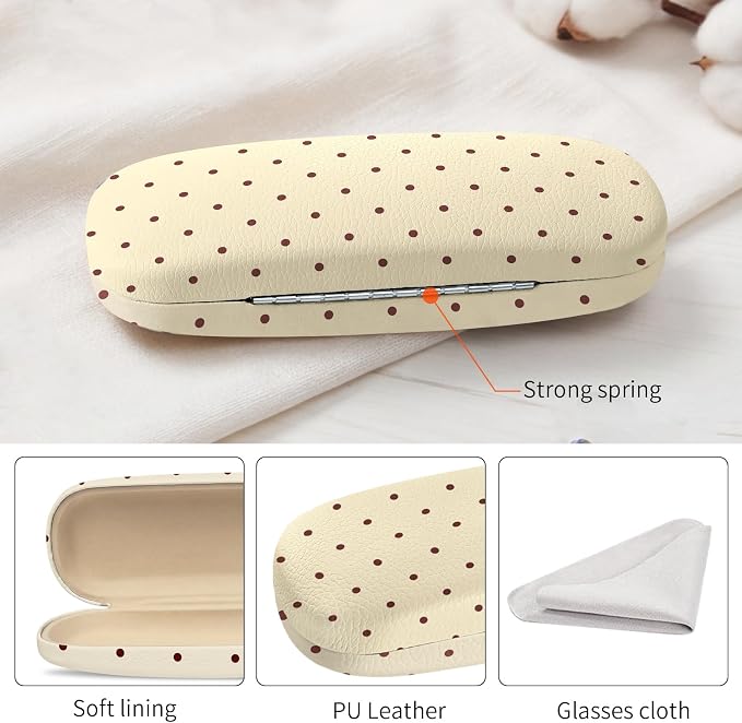 Glasses Case Hard Shell, Cute Sunglasses Case for Women Leather Protective Case for Eyeglass with Cleaning Cloth