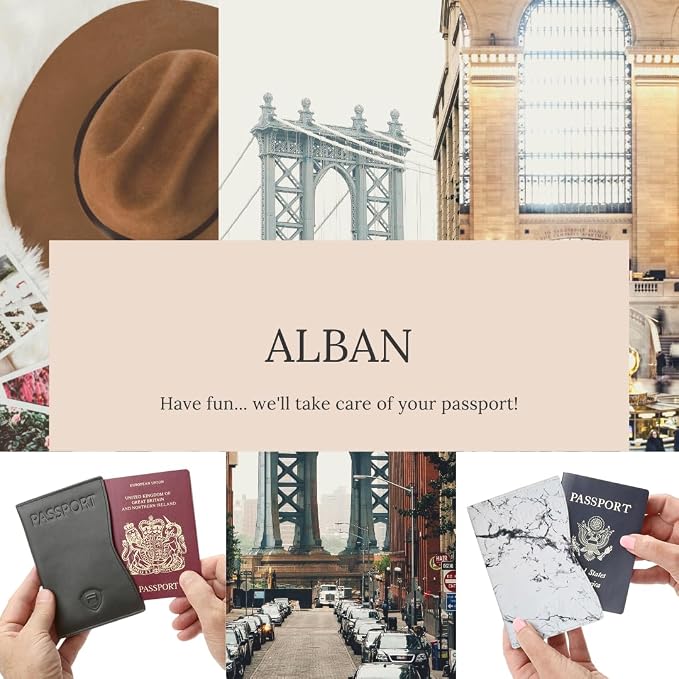 Alban RFID Passport Holder for Women & Men, Genuine Leather Passport Cover | RFID blocking design helps protect personal information while traveling, Slim genuine leather case for travel essentials