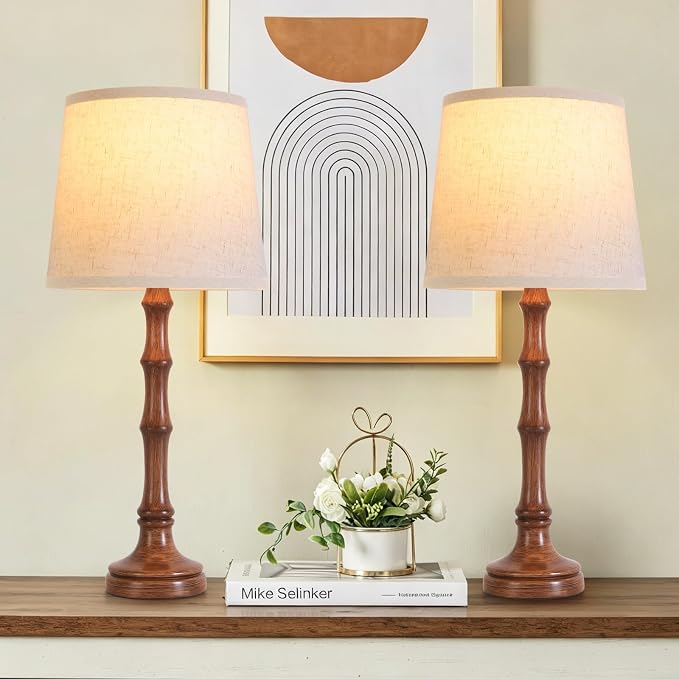 Lamps Set of 2 Modern Farmhouse Table Lamp Bedside Reading Lamps Living Room End Tables Set Lamps for Night Stands Bedroom Night Lamp,High 26.25 Inch,Brown,With Fabric Lamp Shade,Bulb Not Included