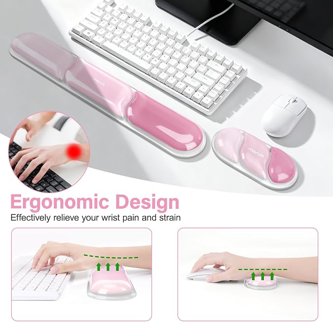 MOSISO Gel Keyboard Wrist Rest&Wrist Support for Mouse, Streamlined | Ergonomic Soft Cooling Gel Mousepad Pain Relief Easy Typing Pad Non-Slip Computer Laptop Home/Office, Cherry Pink