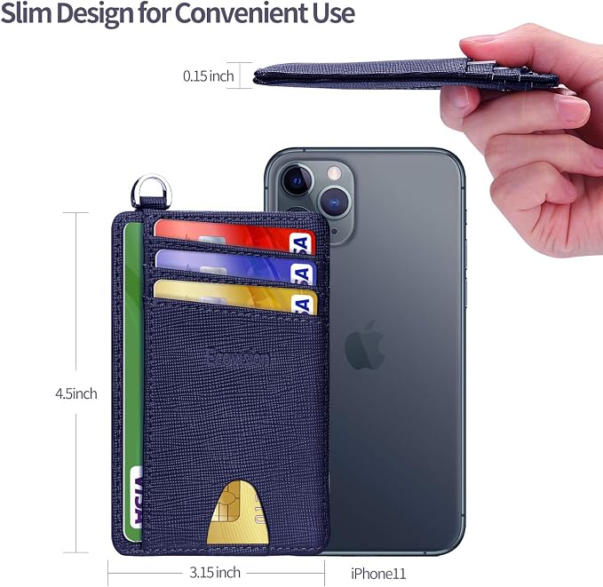 Slim Minimalist Front Pocket Wallet, RFID Blocking Credit Card Holder Wallet with Detachable D-Shackle for Men Women
