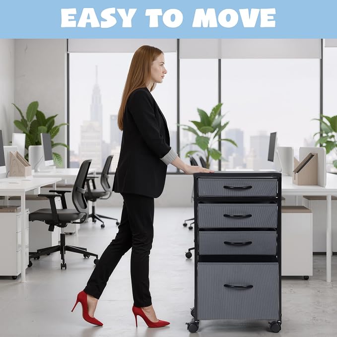 4 Drawer Rolling File Cabinet Mobile Printer Stand Metal Cart with Fabric Vertical Filing Chest Wheels A4 Letter Size Under Desk Utility Craft Storage Organizer for Home Office School(Grey)
