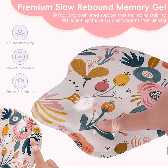 Upgrade Ergonomic Mouse Pad,Non Slip Mousepad Wrist Rest Support for Office, Computer, Laptop & Mac(B-Pink Floral)