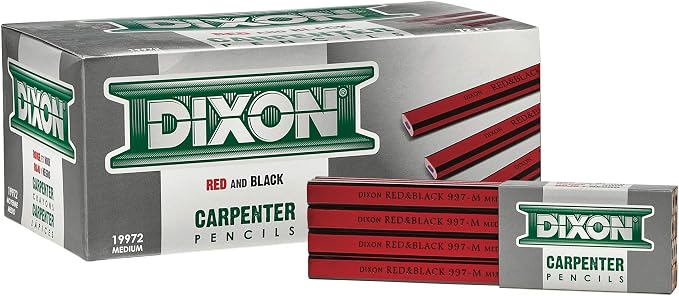Dixon ORIOLE CARPENTER PENCIL, MEDIUM, BLACK LEAD, RED BARREL, DOZEN