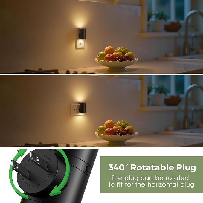L LOHAS LED Night Light, Mini Night Lights Plug into Wall, Light Sensor, 2 Level Brightness, Soft White 3000K, Rotating Nightlight Plug in Wall for Adult Kids Hallway Bedroom Bathroom Stairway, 1 Pack