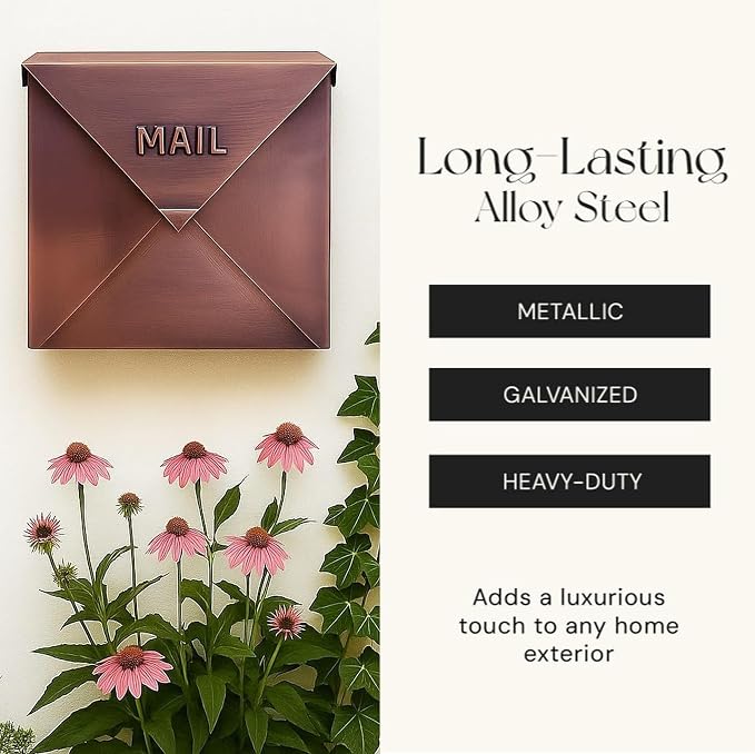 NACH Mailboxes for Outside Wall Mount, 12 x 12 x 4.8 inch Antique Copper Mail Boxes for House Outside, Waterproof Mailboxes for Outside - Chicago Style Mail Box