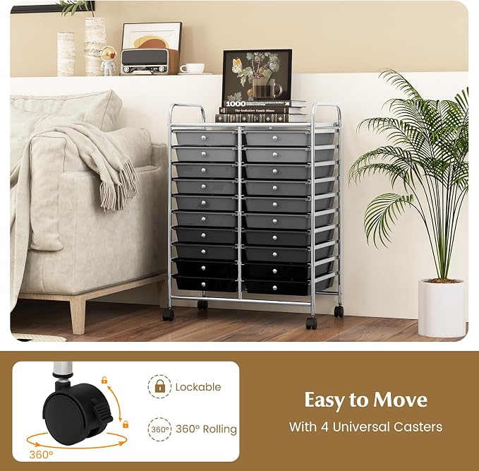 RELAX4LIFE 20 Drawer Rolling Storage Cart, Mobile Rolling Cart w/Drawers for School Classroom Teacher Office Home Salon, Paper File Art Supply Craft Organizer, Utility Cart on Wheels (Gradient Grey)