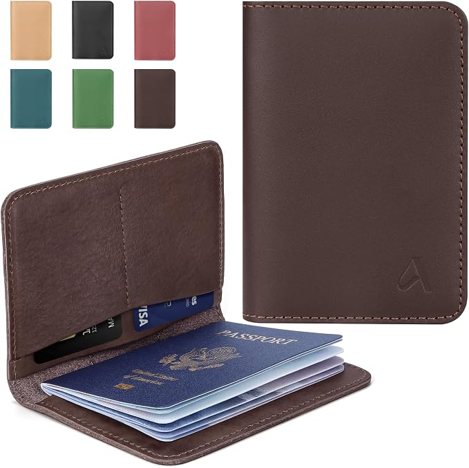 ALLIVE Passport Holder for Travel, Genuine Leather Passport Holder Women Men,Passport Cover,Travel Wallet Must Haves Airport Essentials Travel Gifts Brown