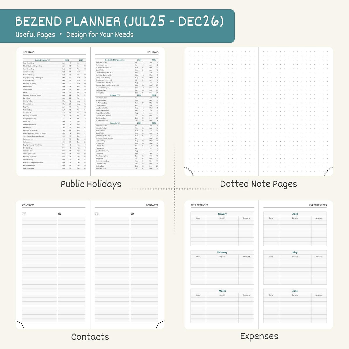 BEZEND Pocket Planner 2025-2026 Weekly and Monthly, 3.5" x 6" Academic Planner (Jul 25-Dec 26) 18-Month Mid-Year Calendar Book, Storage Pocket, Pen Holder, PU Leather Hardcover - Mint Green