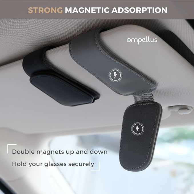 2 Pack Magnetic Leather Sunglass Holder, Eyeglass Hanger Clip for Car Sun Visor, Suitable for Different Size Eyeglasses (Blue, 2 Pack)