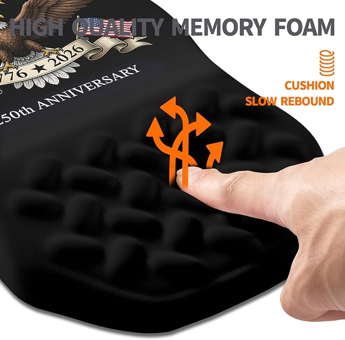 Ergonomic Slope Mouse Pad Wrist Support, Wrist Rest Mousepad for Carpal Tunnel Pain Relief with Massage Bulge and Slow Rebound Memory Foam (12x8 inch, 250th Anniversary)