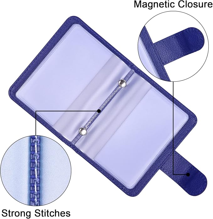 Wisdompro Credit Card Holder, RFID Blocking Wallet Debit Card Protector | Slim Leather Credit Card Organizer Case, Card Case with Magnetic Closure, 20 Card & 7 Memory Card Slots - Vertical Blue