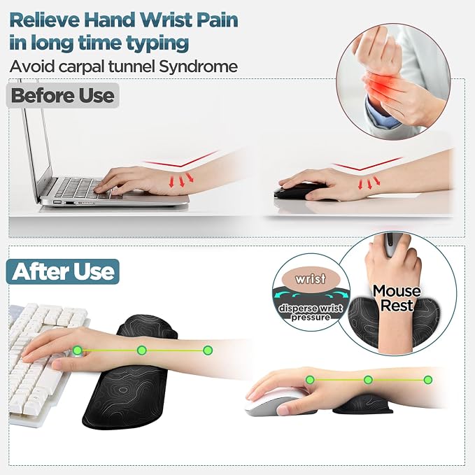 Gimars Enlarge Silky and Superfine Fabric Gel Memory Foam Keyboard Wrist Rest Set, Ergonomic Keyboard Mouse Wrist Support for Typing Pain Relief, Comfort for Office, Gaming, Computer-Map Pattern