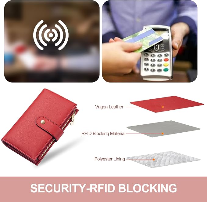 yiijay Womens Wallet RFID Blocking Leather Trifold Clutch Wallet Credit Card Holder Ladies Travel Wallet Purse with Passport/Pen Holder