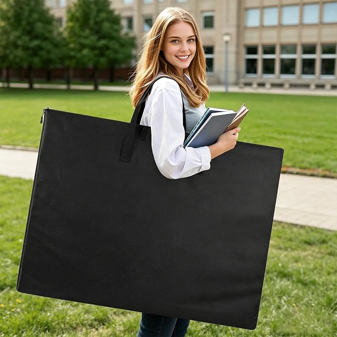 ZKOO Large Size Art Portfolio Bag, Light Weight Art Canvas Portfolio Case with Nylon Shoulder Strap, Carrying Storage Case for Artwork, Poster, Sketching, and Drawing (Compatible 24 * 36 Inch-Black)