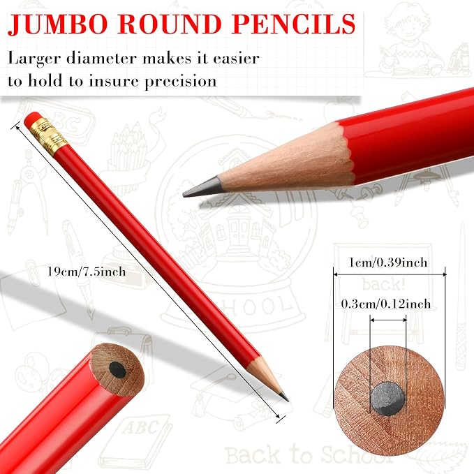 Fainne 48 Pcs Jumbo Pencil, Wooden Pencil with Black Core for Carpenters Construction Workers Woodworkers Framers Beginners Students Teachers DIY Project(Red)