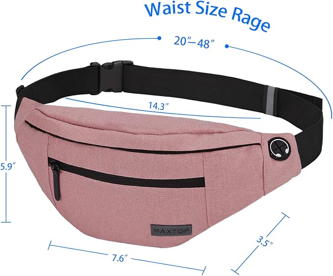 Large Pink Fanny Pack Cross Body Bag with 4-Zipper Pockets Adjustable Strap | Polyester,Gifts for Enjoy Festival Sports Yoga Workout Traveling Running Casual Hands-Free Wallets