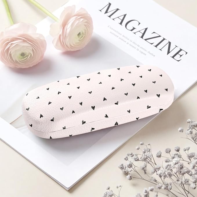 Glasses Case Hard Shell, Cute Sunglasses Case for Women Leather Protective Case for Eyeglass with Cleaning Cloth