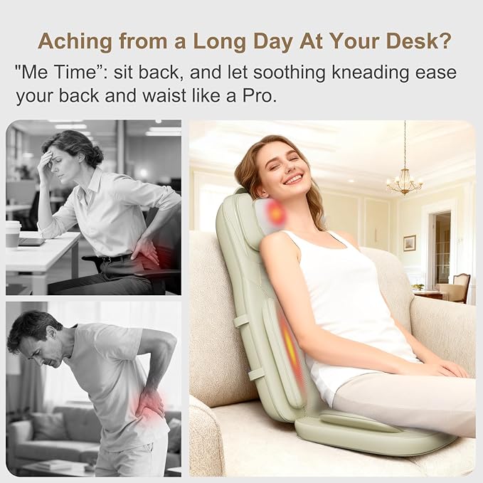 Rainwolf Shiatsu Neck and Back Massage Cushion with Heat - 4D Deep Tissue Kneading Full-Back Massager for Relief Tension, Adjustable Intensity & Height, for Office Chair & Home