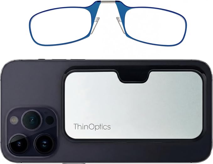 Always With You by ThinOptics Classic Reading Glasses + Case that Sticks to Your Phone - Ultra-Thin Armless Pocket Readers