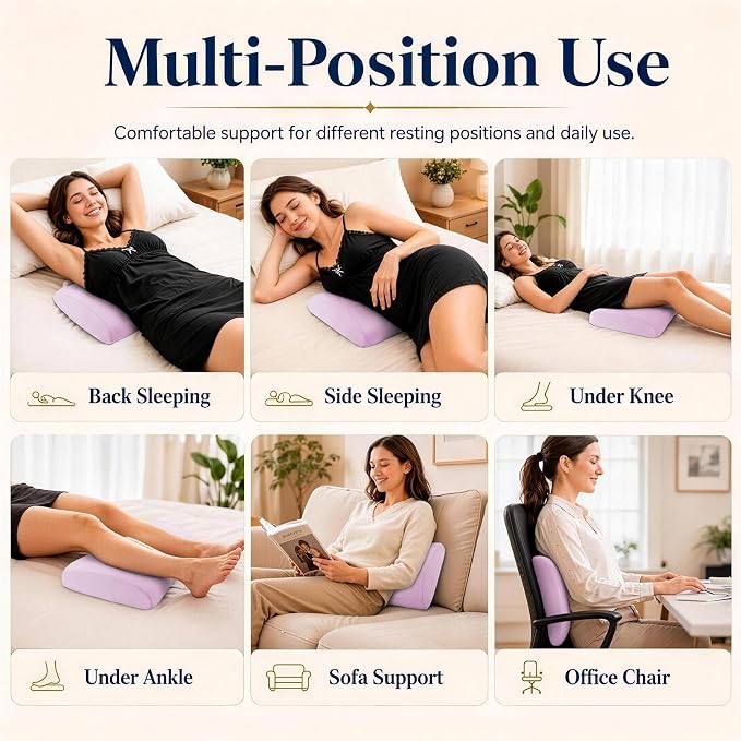 vamorry Lumbar Pillow for Sleeping, Lumbar Support Pillow for Bed for Back Pain Relief, Memory Foam Lower Back Pillow for Bed, Back Support Pillow for Side & Back Sleepers, Washable Cover