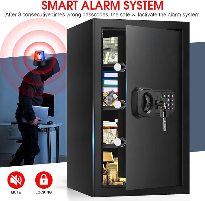 5.1 Cuft Large Home Safes Water and Fireproof with Digital Keypad & Key Lock, Fire Security Safes with 3 Removable Shelves, Anti-Pry Safe Box for Money Documents Jewelry, 23.62"H x14.96"W x 12.2"D
