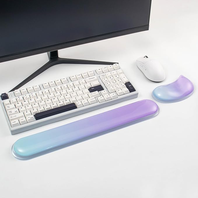 Gel Keyboard and Mouse Wrist Rest Set –Blue Purple Clear Wrist Rest for Computer Keyboard 60%/68%/75%, Comfort & Support for Typing and Gaming