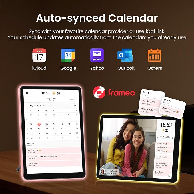 ApoloSign 10" Neon Light Digital Picture Frame, Desk Digital Calendar, Auto-synced Schedule via Frameo App - 2K IPS Touchscreen | AI Color-Changing LED | Share Photo/Video Instantly | Gift for Parents