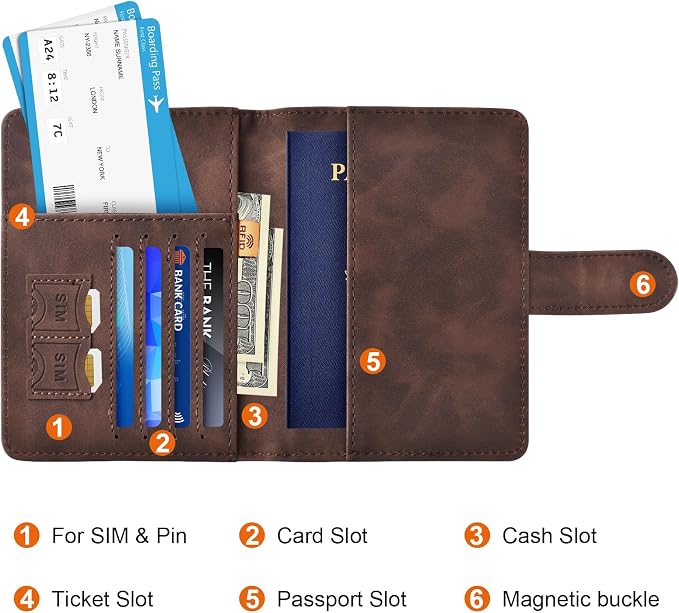 Eoehro Passport Holder for Travel Essentials, Passport Wallet Cover Case for Travel Must Haves Accessories,Passport Book Holders for Women and Men(coffee)