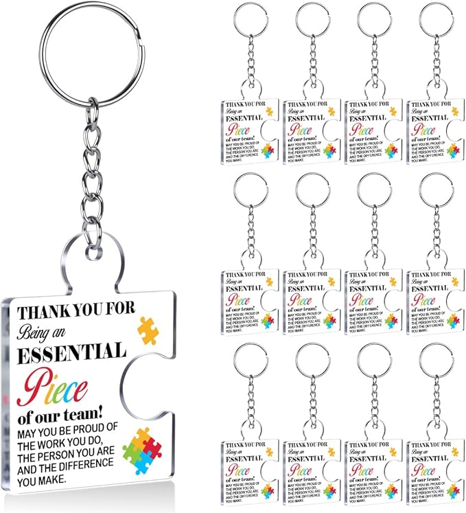 Team Appreciation Gifts Bulk Thank You Keychains for Coworkers | Gift Set for Employee, Staff, Teachers, Teamwork Puzzle Piece Keyring, Acrylic