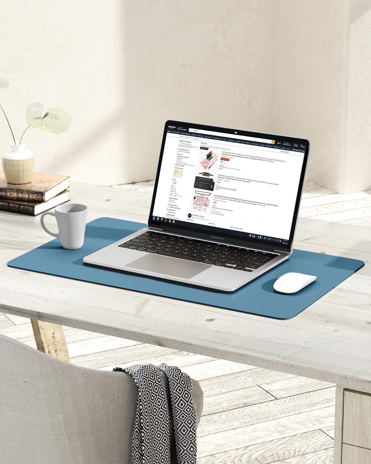 YSAGi Non-Slip Leather Desk Pad, Waterproof Laptop Computer Desk Keyboard Mat, Table Protector Blotter Mat, Large Mouse Pad for Office/Work/Home/Decor(Blue, 23.6" x 13.7")
