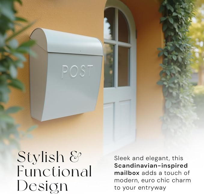 NACH Large Wall Mount Mailbox, 15.07 x 12.44 x 5.39 inches, Gray Mailboxes for Outside Wall Mount, Waterproof - The Sylvia Mailbox