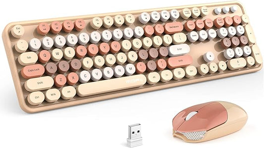 MOFII Wireless Keyboard and Mouse Combo,2.4GHz Retro Full-Size Keyboard with Number Pad and Cute Wireless Mouse for Computer PC Desktops Laptop WindowsxP/7/8/10(Milk Tea Colorful-B)