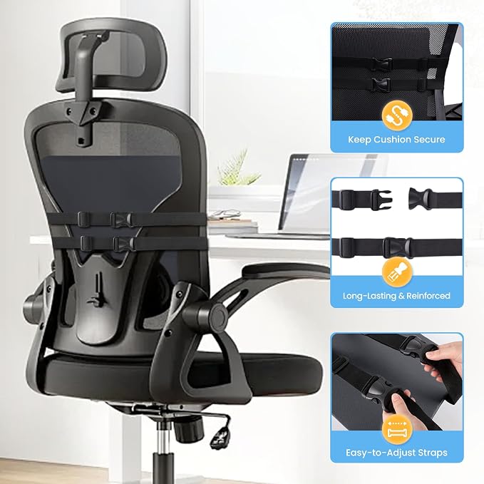 SweetSlubr Lumbar Support Pillow for Office Chair, Car Seats and Home Desks, Ergonomic Back Support with Double Adjustable Straps, Machine Washable Cover, Gray