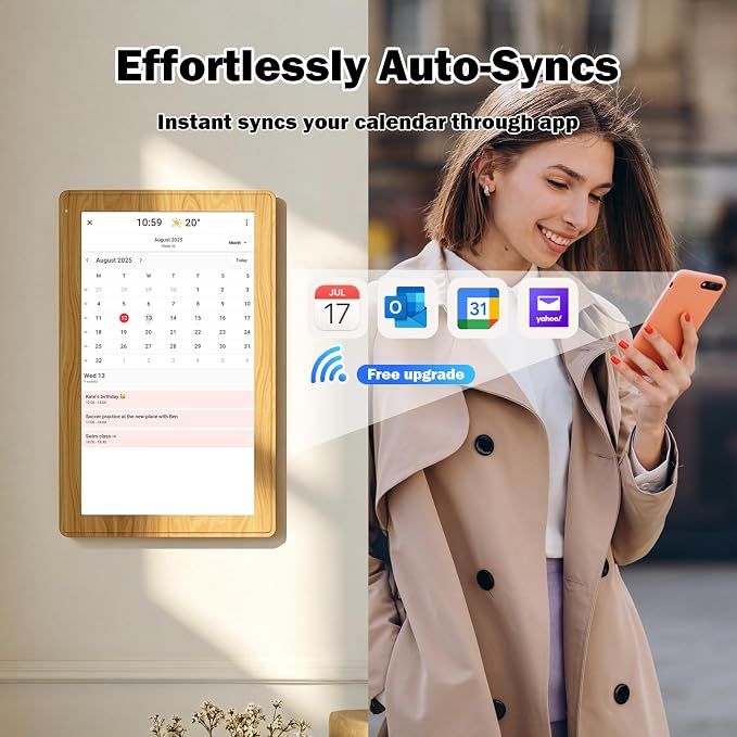 Digital Calendar 15.6 inch Wall Planner, Smart Touch Screen, Digital Calendar,Electronic Calendar & Digital Picture Frames Smart WiFi, Display for Family Schedules and meal planning,Great for Organizing Your Schedules,Planner,Teak Wood Grain