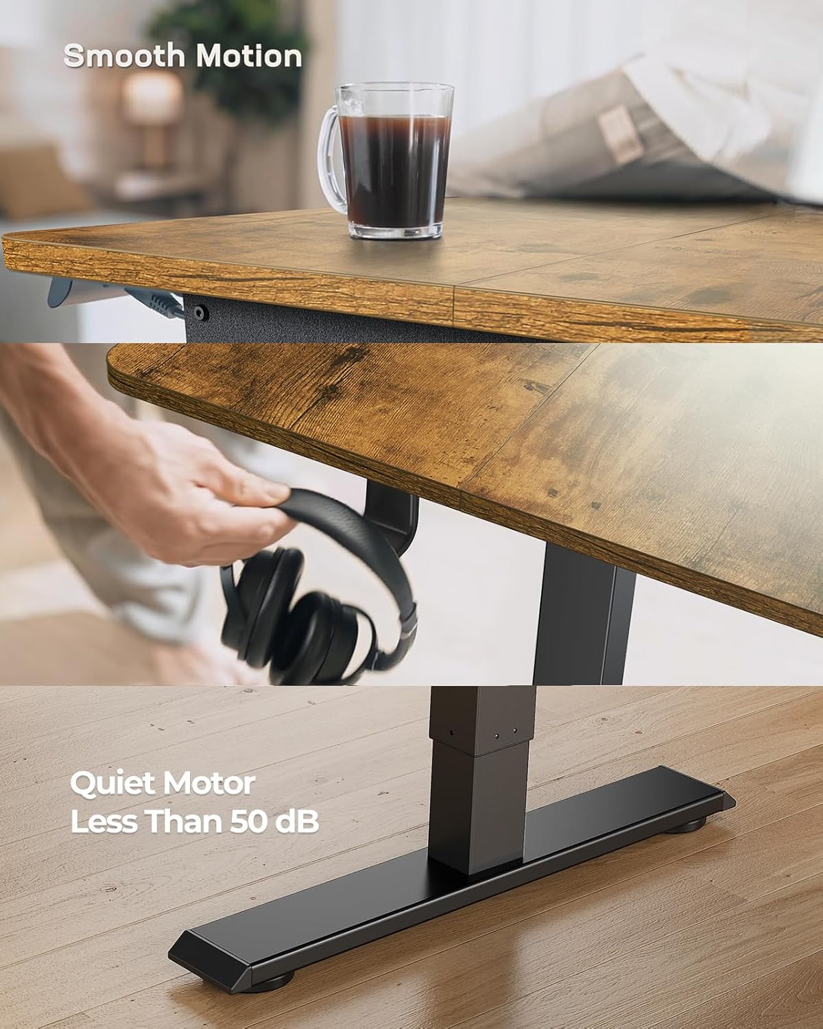 Marsail Standing Office Desk,Adjustable Heights,Stand Up Desk,55x28 Inches Desktop Sit Stand Home Office Gaming Computer Desk with 4 Memory Presets,Headphone Hook,Cable Organizer, Rustic Brown