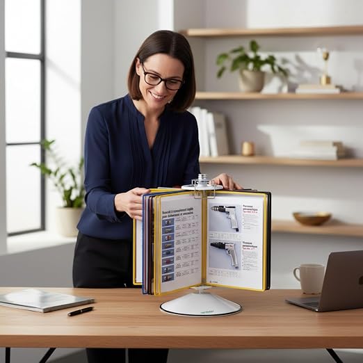 Tarifold Rotary Desktop Reference System, 50 Pockets, Assorted | 50 pivoting pockets hold 100 letter-size sheets, 360-degree rotating design, snap-on index tabs, compact desktop base