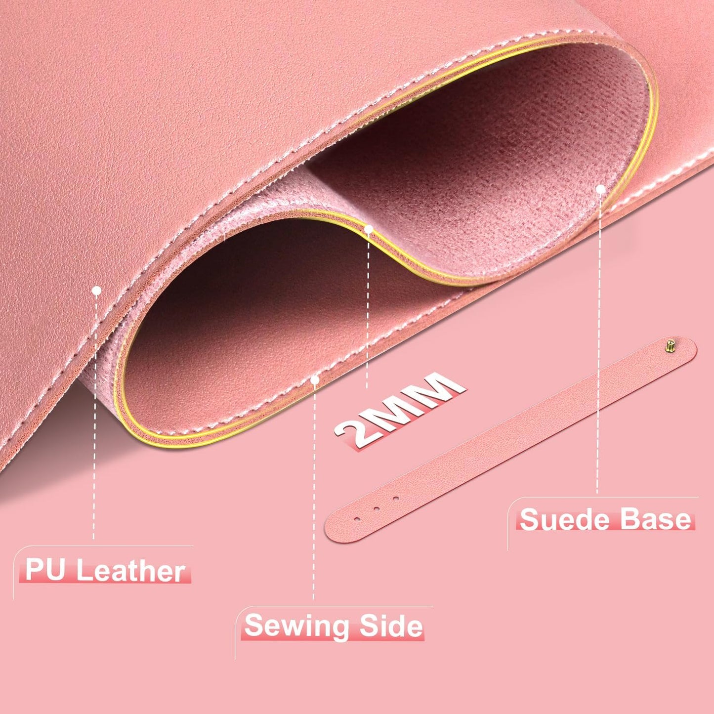 Desk Pad Protector, Leather & Suede Desk Mat, Non-Slip Desk Pad Mat, Large Mouse Pad, Waterproof Desk Blotter Mat, Desk Cover for Office, Home (Sweet Pink, 23.6" x 13.7")