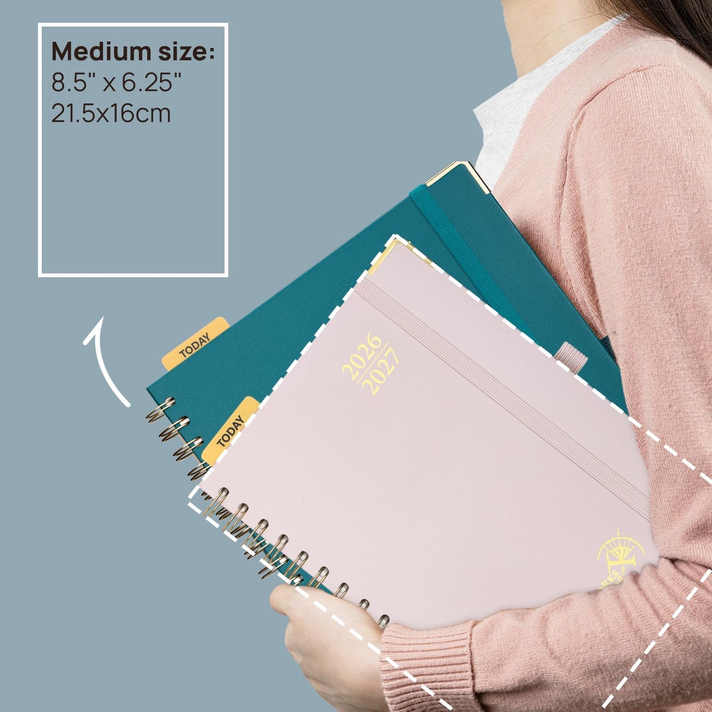 POPRUN Monthly Planner 2026-2027 Spiral Hardcover (6.25'' x 8.5''), 18 Months Calendar (Jan.2026-Jun.2027) - 2 Pages per Month with Dotted Note Pages, Sunday Start, Laminated Tab - Light Yellow
