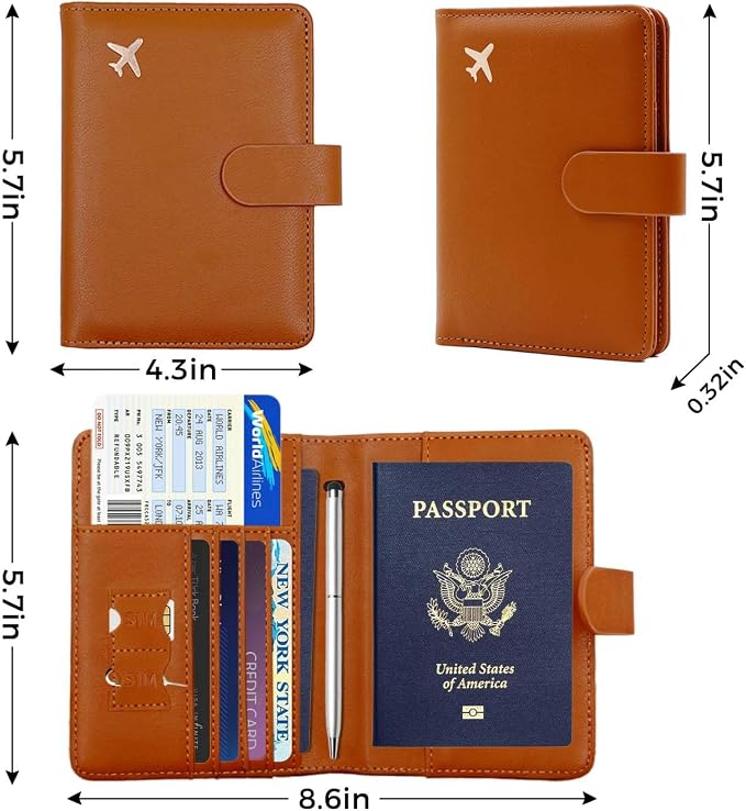 Melsbrinna Premium Leather Passport Holder Covers Case, Waterproof Rfid Blocking Travel Wallet Passport Holder with Pen Holder, Cute Passport Book for Women/Men