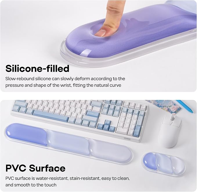 EPOMAKER CloudGel Wrist Rest for Keyboard and Mouse, 2 Pieces | Silicone Wrist Support, Anti-Slip Rubber Bottom, Ergonomic Design, Suitable for Office/Computer/Laptop/Gaming (Blue)