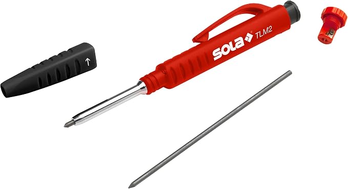 SOLA TLM2 Deep Hole Marker Construction Pencil with Built-In Sharpener, Long-Tip Woodworking Pencil, Graphite Multi-Purpose Marker