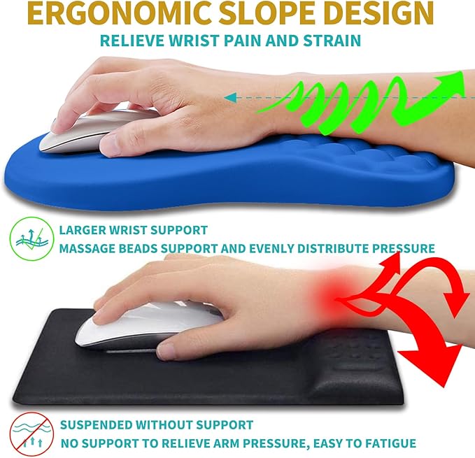 Hokafenle 2 in 1 Ergonomic Mouse Pad Wrist Support & Wrist Rest for Computer Keyboard Set, with Relieve Carpal Tunnel Pain Massage Bulge and Full Memory Gel Design (2In1 Set, Dg Blue)